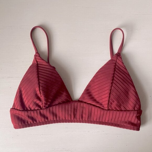 NWOT Garage burgundy red ribbed triangle padded bikini top - Picture 1 of 4